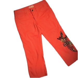 NWOT Salmon Pink Orange Embellished Lightweight Capris 30” Waist Size 5/6